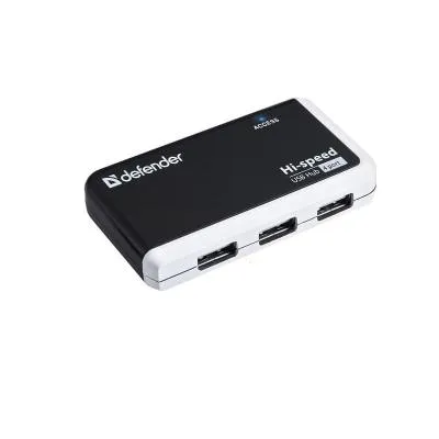 Разветвитель адаптер переходник USB HUB Хаб DEFENDER Quadro Infix 4 порта USB 2.0 + питание черный с белым