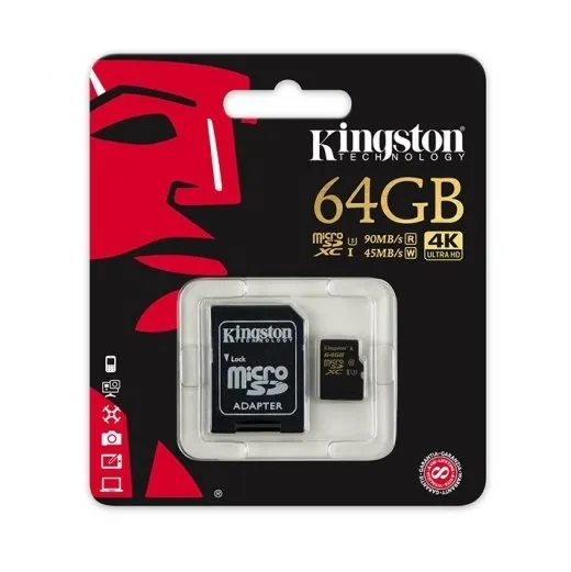 Изображение Карта памяти Kingston Gold Micro SDHC Class 10 UHS-I U3 90/45MB/s 4K Ultra HD 64Gb