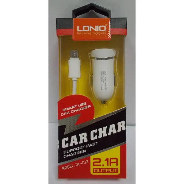 Изображение Автомобильное зарядное устройство LDNIO DL-C12 1USB 2,1A белый + кабель для iphone фото Автомобильное зарядное устройство LDNIO DL-C12 1USB 2,1A белый + кабель для iphone