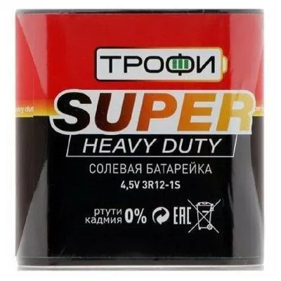 Батарейка Трофи цинковая солевая 3R12-1S Super Heavy Duty Zinc Батарейка Трофи цинковая солевая 3R12-1S Super Heavy Duty Zinc