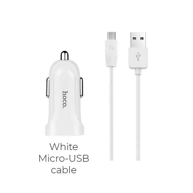 фото Автомобильное зарядное устройство + кабель Micro USB HOCO Z2A 2USB 2,4A белый