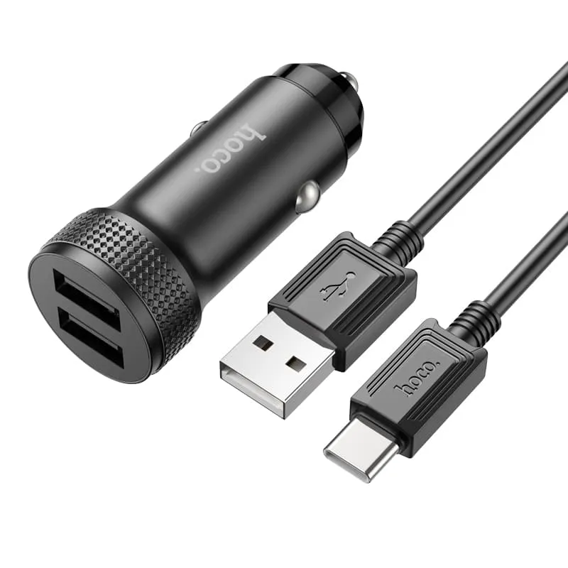 Изображение Автомобильное зарядное устройство + кабель Type-C USB HOCO Z49 2USB 2,4A 12W 1м черный фото Автомобильное зарядное устройство + кабель Type-C USB HOCO Z49 2USB 2,4A 12W 1м черный