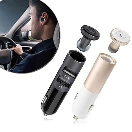 фото BT Блютуз-гарнитура Remax RB-T11C + USB зарядка Авто 2USB 2.1A+1A черная