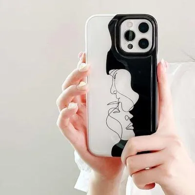 Чехол накладка для iphone 13 Pro (6.1) JES силикон черты лиц черным на прозрачном матовом