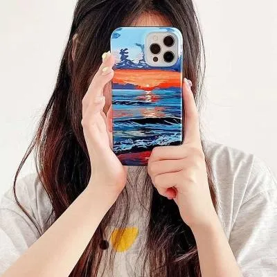 Чехол накладка для iphone 12 Pro/12 (6.1) силикон+пластик пейзаж закат на море