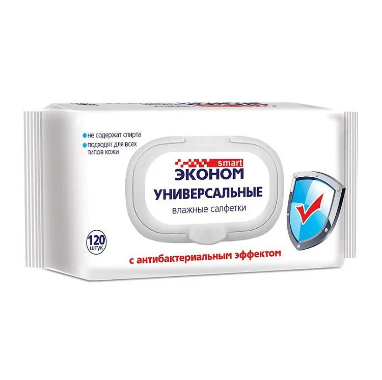 Влажные салфетки Эконом Smart N120 антибактериальные с клапаном Влажные салфетки Эконом Smart N120 антибактериальные с клапаном