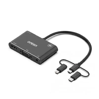 Адаптер переходник конвертер 3в1 с Lightning/Type-C/Micro USB на HDMI+VGA+AV Onten OTN-7585B черный Адаптер переходник конвертер 3в1 с Lightning/Type-C/Micro USB на HDMI+VGA+AV Onten OTN-7585B черный