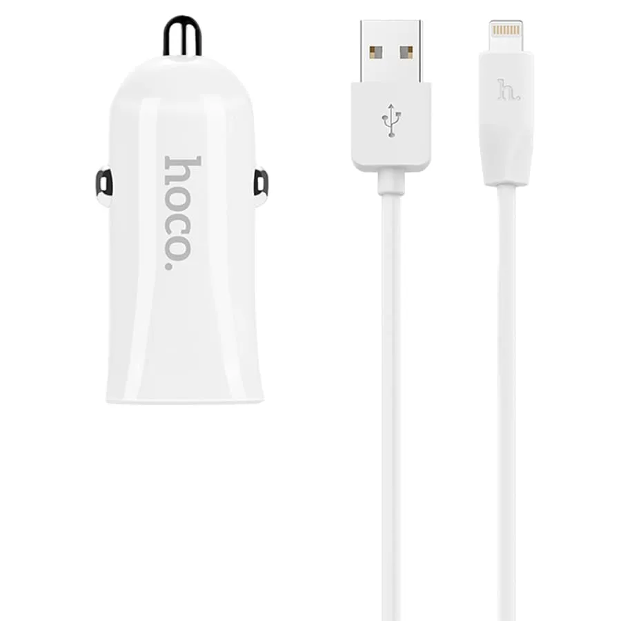 Изображение Автомобильное зарядное устройство + кабель Lightning 8 pin HOCO Z12 2USB 2,4A белый фото Автомобильное зарядное устройство + кабель Lightning 8 pin HOCO Z12 2USB 2,4A белый