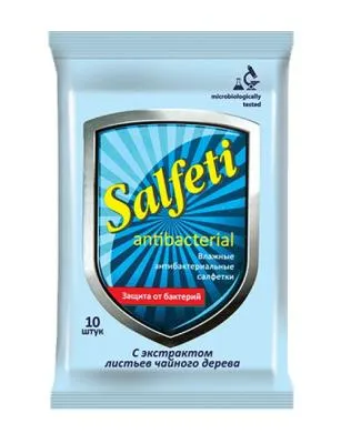 Влажные салфетки Salfeti N10 антибактериальные с экстрактом листьев чайного дерева
