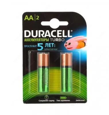 Батарейка аккумуляторная Duracell HR6-2BL 2400mAh/2500mAh никель-металлгидридный предзаряженные Батарейка аккумуляторная Duracell HR6-2BL 2400mAh/2500mAh никель-металлгидридный предзаряженные