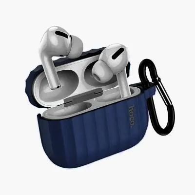 Чехол для наушников  3 Hoco WB22 с карабином и шнурком для наушников силикон темно-синий