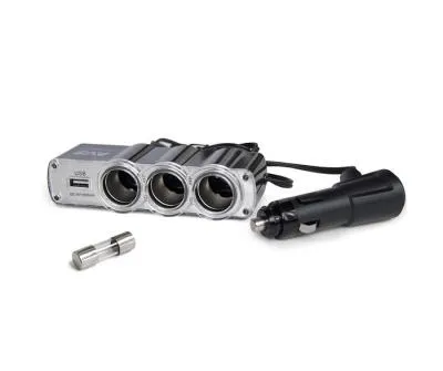 Разветвитель прикуривателя 12/24 (3 выхода+USB с проводом) CS314U AVS со светодиодным индикатором