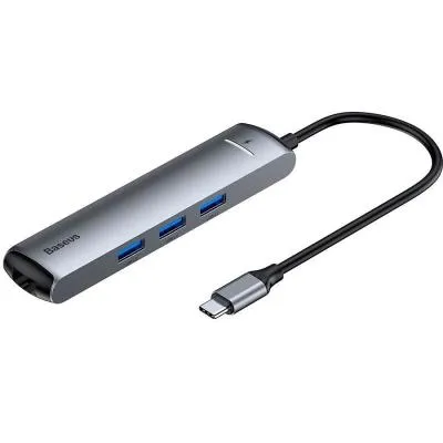 Разветвитель адаптер переходник концентратор Type-C HUB Хаб Baseus CAHUB-J0G док станция 6в1 серый