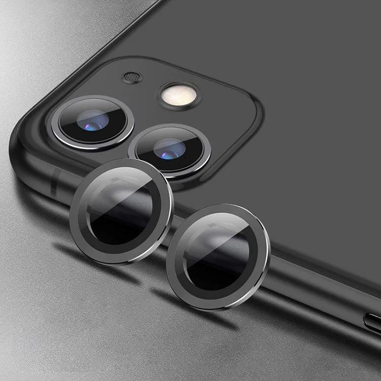 фото Защитное стекло на 1 линзу для камеры iphone 11/12 mini/12 с черной металлической окантовкой