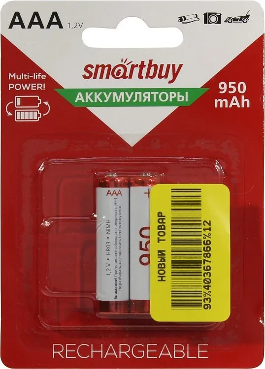 Батарейка аккумуляторная Smartbuy NiMh HR03/2BL SBBR-3A02BL950 950mAh Батарейка аккумуляторная Smartbuy NiMh HR03/2BL SBBR-3A02BL950 950mAh