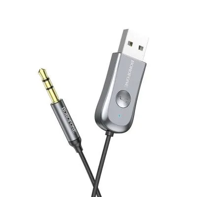 Блютуз aux FM трансмиттер bluetooth адаптер ресивер Borofone BC44 1.2м пружина серый металл