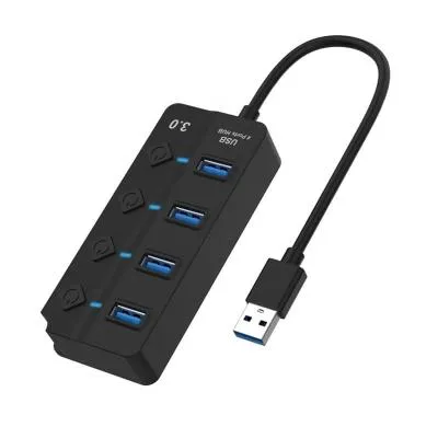 Разветвитель адаптер переходник USB HUB Хаб Onten OTN-5301 4 порта USB 3.0 высокоскоростной, с кнопкой on/off черный