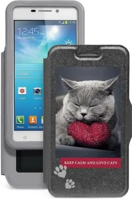 Универсальный чехол-книжка Gresso Пушистики-британец с силикон. шеллом гориз.(размер 5,5-6,0) серый