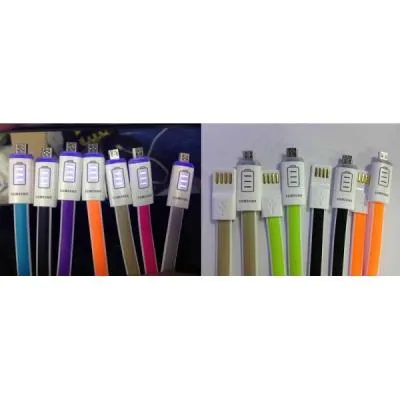 Кабель для зарядки Micro USB плоский со световой индикацией розовый