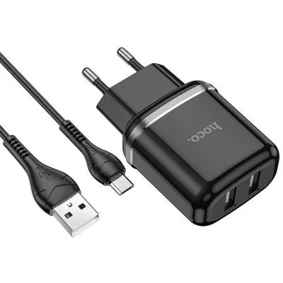 Сетевое зарядное устройство + кабель Micro USB HOCO N4 2USB 2.4A 1м черный