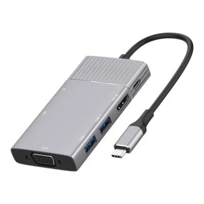 Разветвитель адаптер переходник концентратор Type-C HUB Хаб Fixtor OT-95113D док станция 8в1 серый