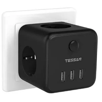 Сетевой фильтр TESSAN TS-301-DE 3 гнезда + 3 USB черный