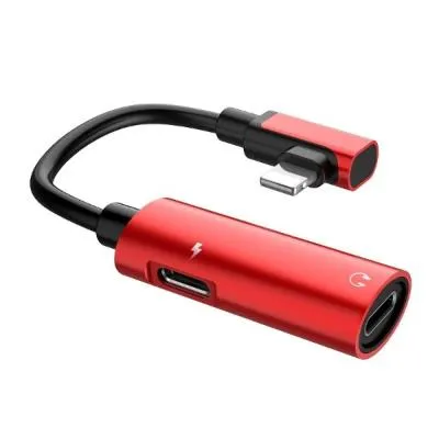 Аудио адаптер переходник для наушников iphone с Lightning на 2 Lightning Hoco LS18 2A красный