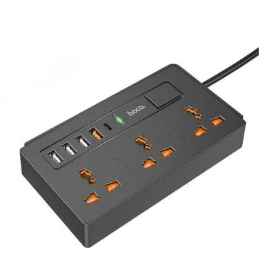 Сетевой фильтр HOCO DC15 3 гнезда + 3USB + USB QC3.0 + PD 18W Type-C USB-C черный