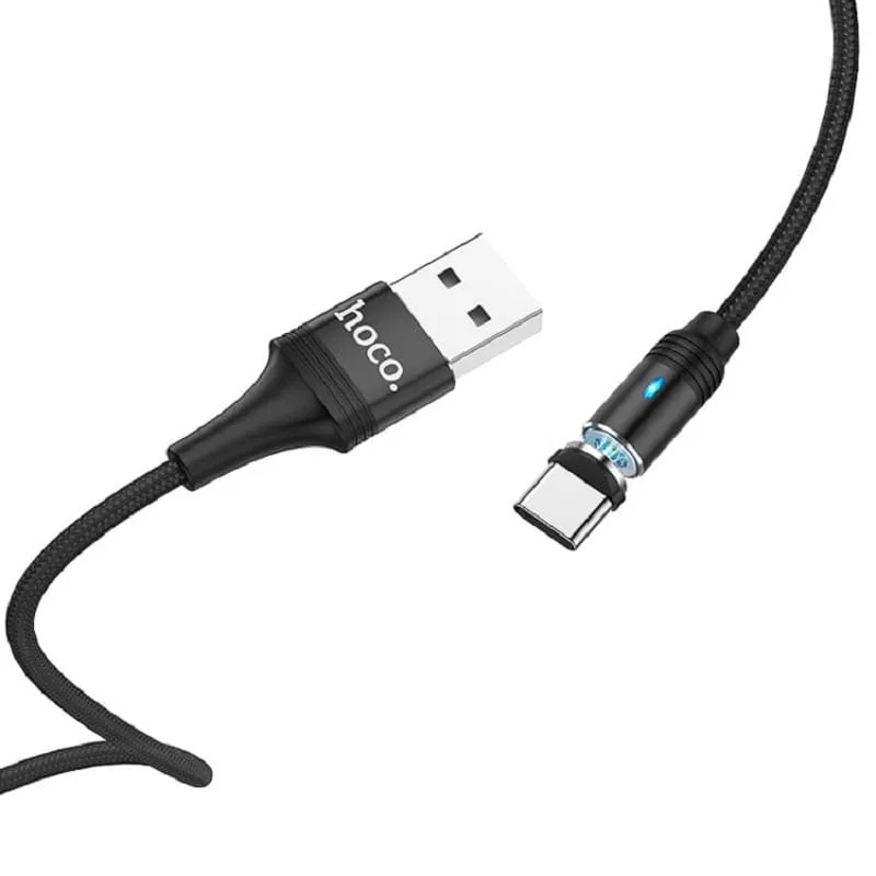 Кабель для зарядки Type-C USB HOCO U76 3A 1,2м магнитный в тканевой оплетке черный