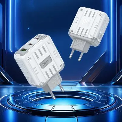 Сетевое зарядное устройство Адаптер Блок питания HOCO C139A Rock 2PD 65W+QC3.0 18W / 2 Type-C USB-C+USB 3A белое