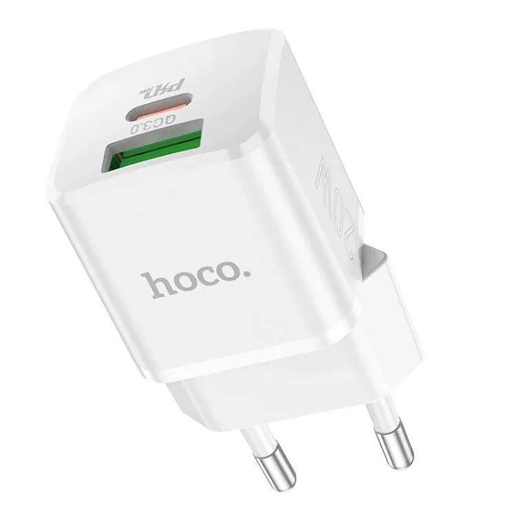 фото Сетевое зарядное устройство Адаптер Блок питания HOCO N20 PD 20W+QC3.0 / Type-C USB-C+USB 3A белый 