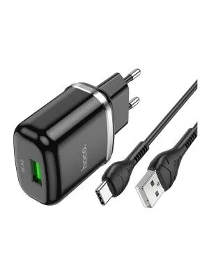Сетевое зарядное устройство + кабель Type-C HOCO N3 1USB QC3.0 18W черный