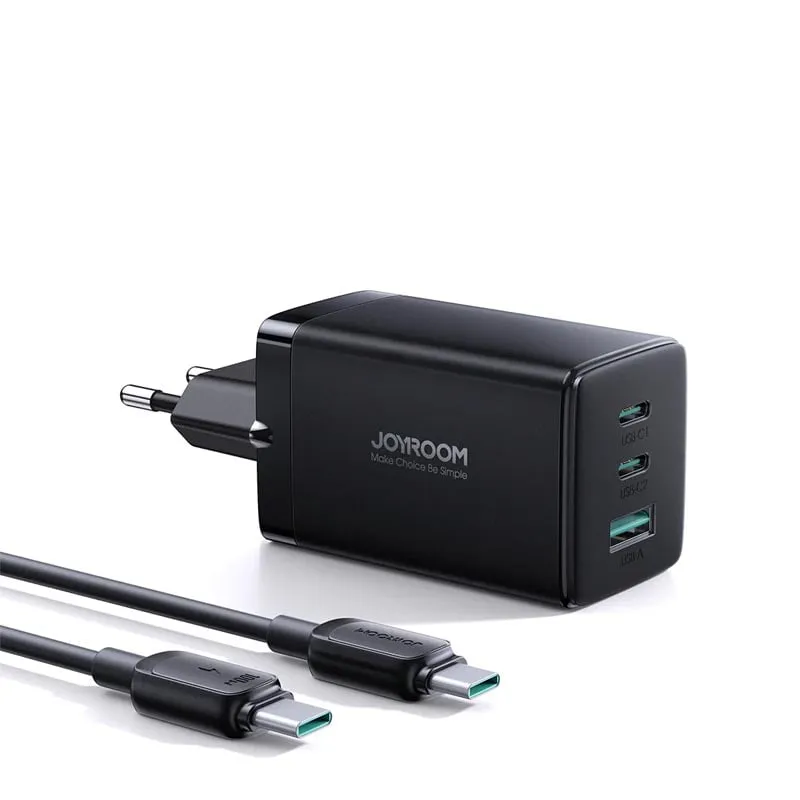 фото Сетевое зарядное устройство + кабель Type-C to Type-C Joyroom JR-TCG01 2PD+USB QC3.0 GaN 65W черный