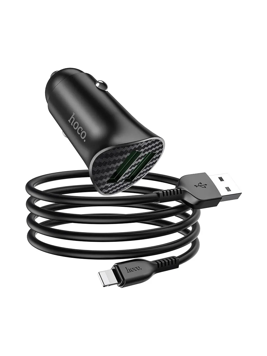 фото Автомобильное зарядное устройство + кабель Lightning 8 pin HOCO Z39 QC3.0 2USB 18W черный