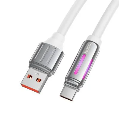 Кабель для зарядки Type-C USB HOCO U136 5A 1.2m RGB подсветка прочный силиконовый белый