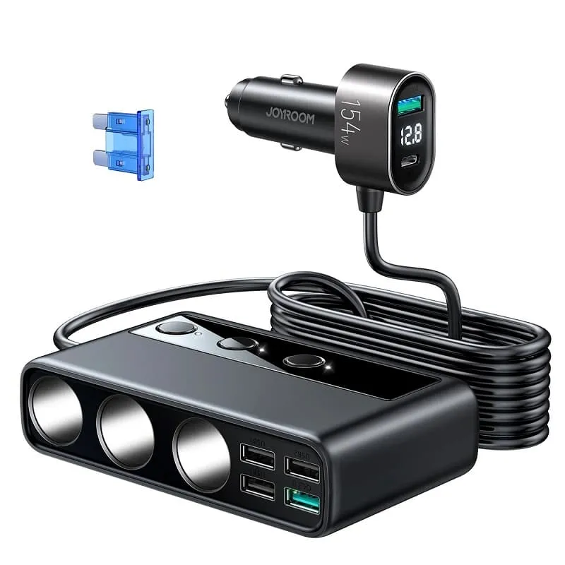 фото Разветвитель Joyroom JR-CL06 LED 3 прикуривателя + PD 38W + 2USB QC3.0 + 3USB 3,6A черный