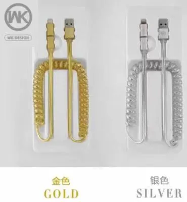 Кабель для зарядки 2 в 1 Lightning/Micro WK WDC-017 1.5м силикон пружина золото