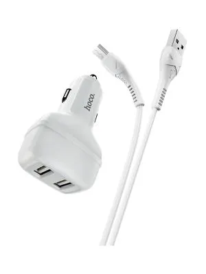 Автомобильное зарядное устройство + кабель Micro USB HOCO Z36 2USB 2.4A  белый