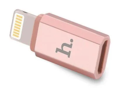Адаптер переходник с Micro USB на Lightning HOCO розовое золото