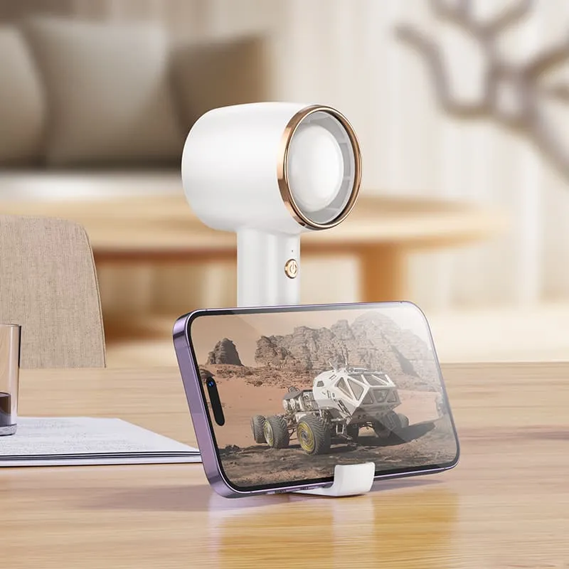 Мини вентилятор ручной настольный Hoco HX21 с подставкой для телефона белый