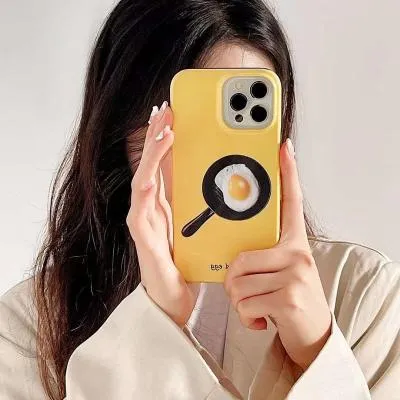 Чехол накладка для iphone 13 (6.1) JES силикон+пластик яичница на сковороде на желтом