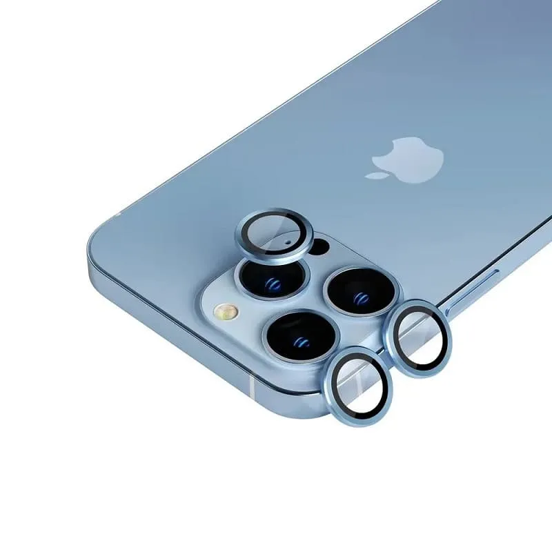 фото Защитные стекла на линзы для камеры iphone 14 (6.1)/14 Plus (6.7) Lanxiu с синей металлической окантовкой