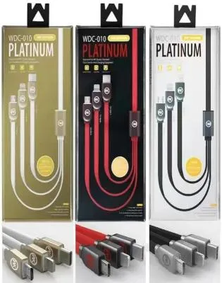 Кабель для зарядки 3 в 1 Lightning/Micro/Type-C WK WDC-010 1м плоский белый