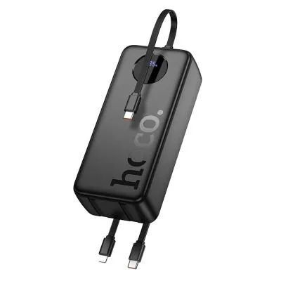 Внешний аккумулятор повербанк Power bank HOCO J132B 30000mAh 22.5W + PD 20W + QC3.0 с 4 встроенными кабелями и дисплеем черный