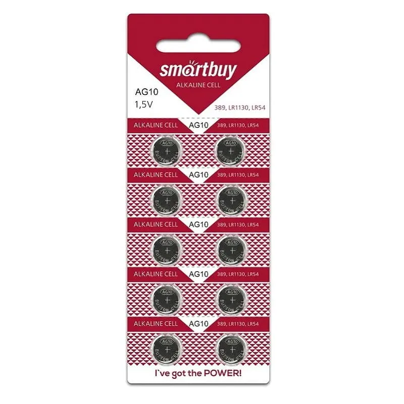Батарейка Smartbuy алкалиновая AG10-10B (SBBB-AG10-10B) (389,LR1130,LR54) часовая Батарейка Smartbuy алкалиновая AG10-10B (SBBB-AG10-10B) (389,LR1130,LR54) часовая