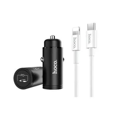 Автомобильное зарядное устройство + кабель Type-C to iphone lightning 8 pin HOCO Z19 PD QC 2.0/3.0 черно-белый