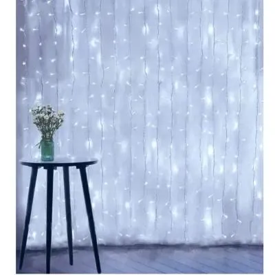 Гирлянда светодиодная штора 3x3 м провод прозрачный LED-600 220V с пультом 8 режимов белая
