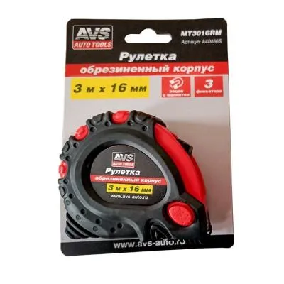 Рулетка 3м х 16мм обрезиненный корпус (3фиксатора, зацеп с магнитом) AVS MT3016RM