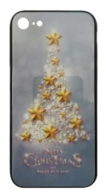 Чехол накладка для iphone 7/8/SE (4.7) Новогодняя силикон+пластик елка в золотых звездах