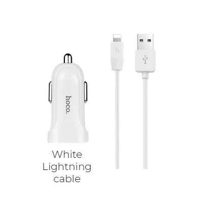Автомобильное зарядное устройство + кабель Lightning 8 pin HOCO Z2A 2USB 2,4A белый	